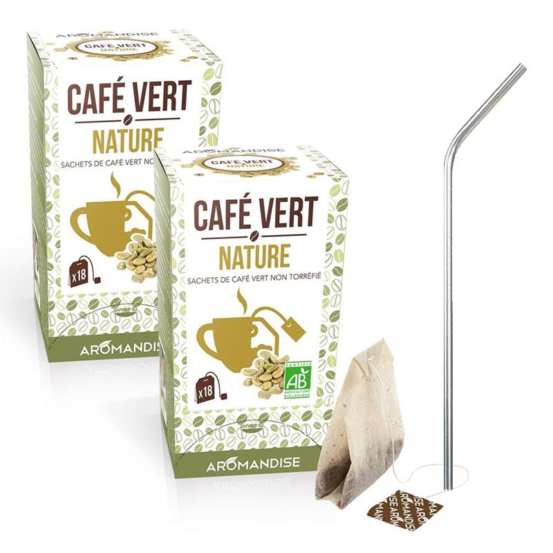 Café vert nature 36 sachets + 4 pailles en inox Youdoit