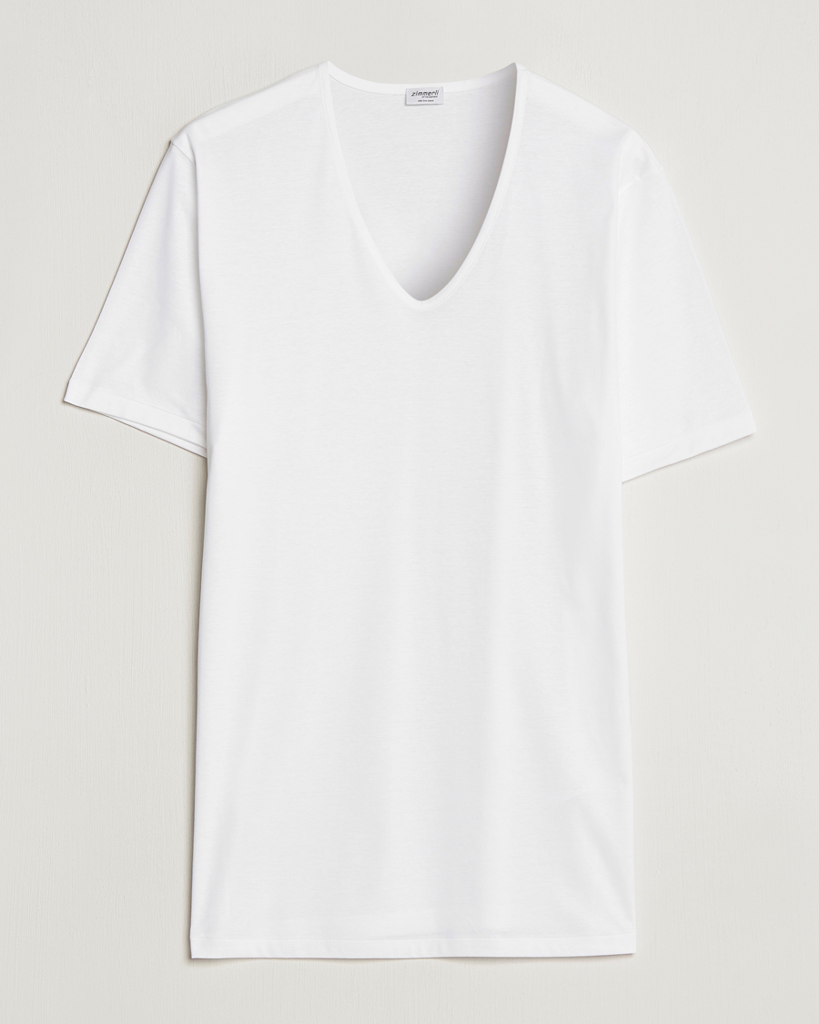Zimmerli of Switzerland Sea Island Cotton V-Neck T-Shirt White