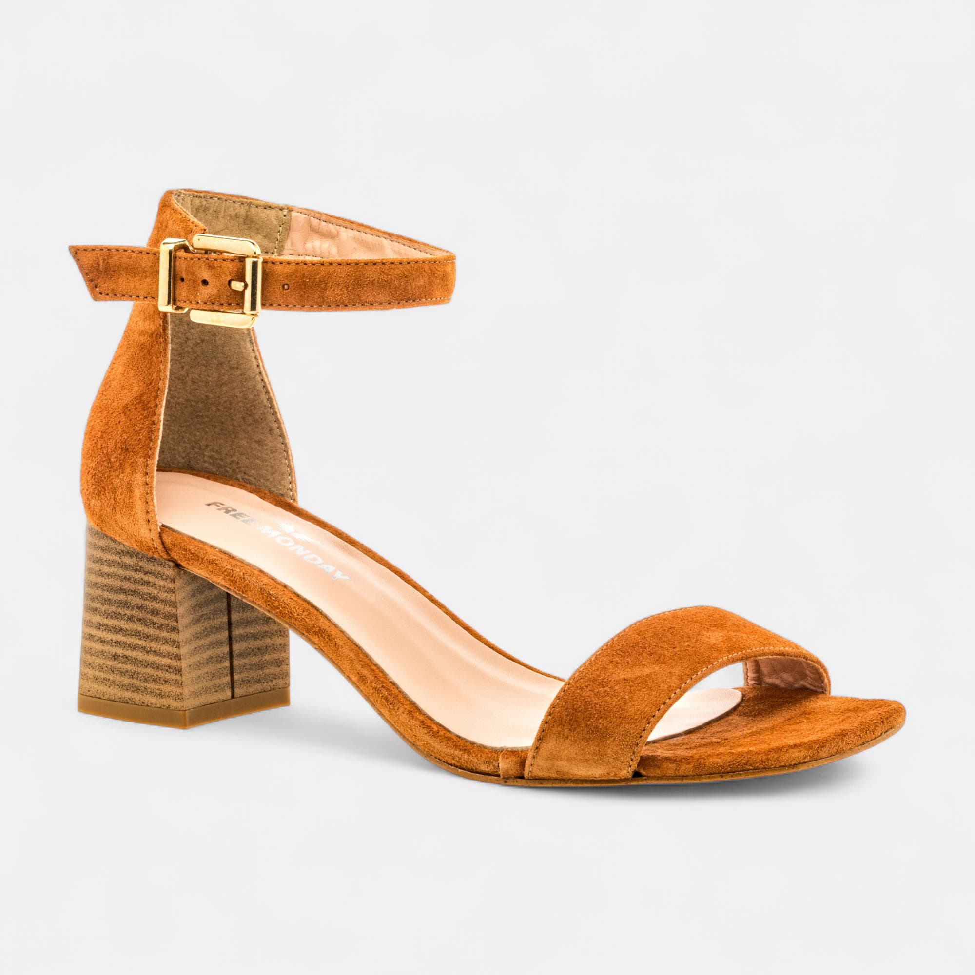 Nu-pieds à talon Femme en cuir cognac
