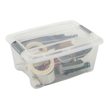 Iris opbergbox Click New Top box 15 liter transparant met grijze clips en deksel
