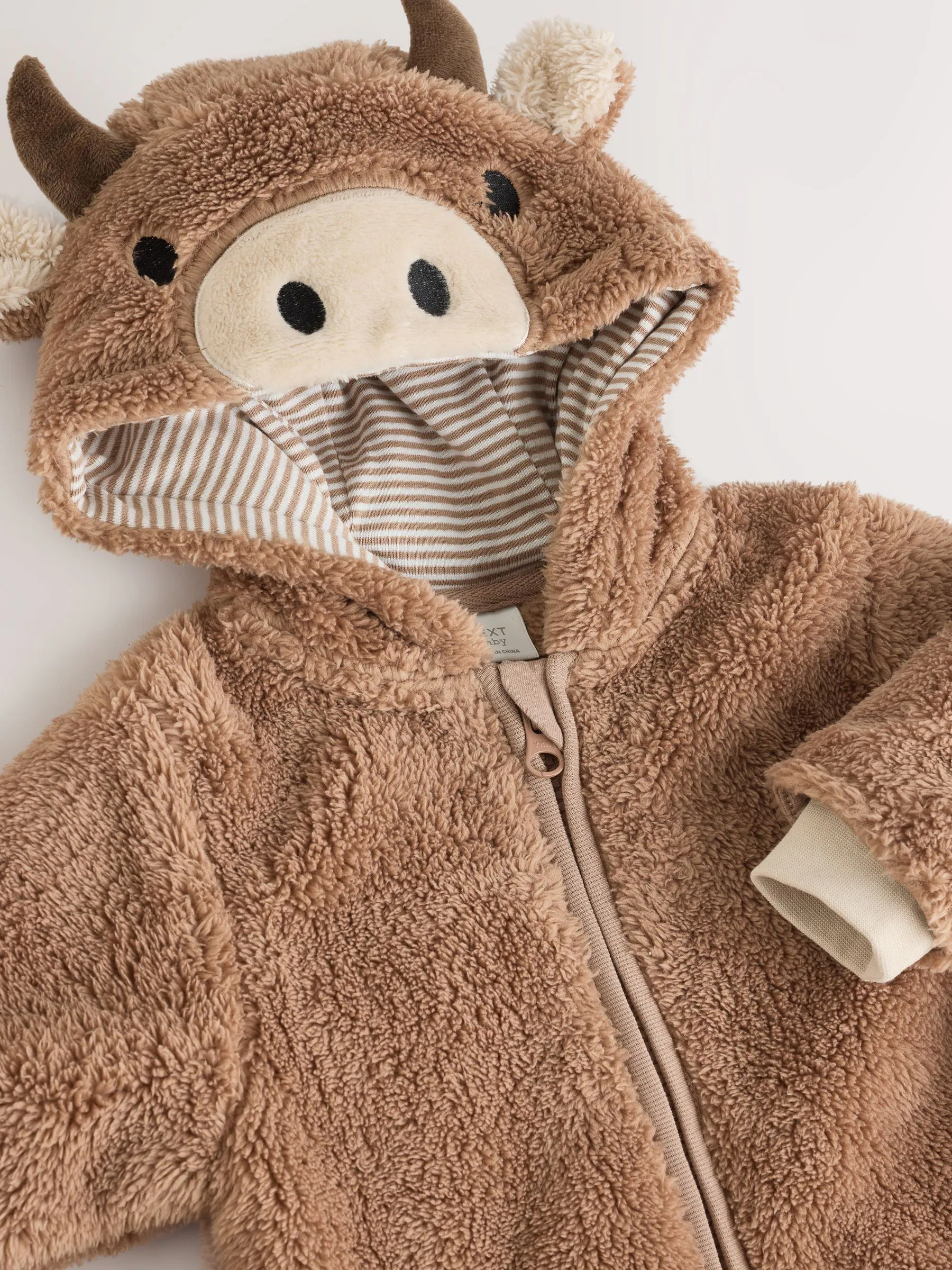 Bruine Hamish met capuchon - Baby fleece skipak (0-18mnd)