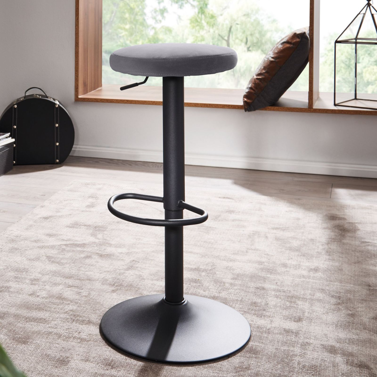 Barhocker - grau - Samt - 40 cm