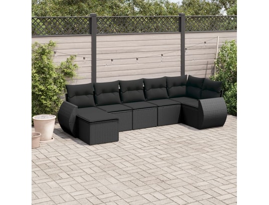 VIDAXL - Canapé Salon de jardin 7 pcs avec coussins noir résine tressée