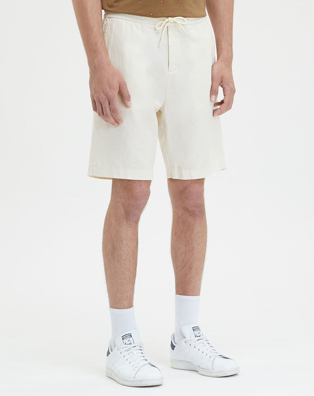 Scotch & Soda Bermuda en Coton bio & Lin Regular Fit élastique écru