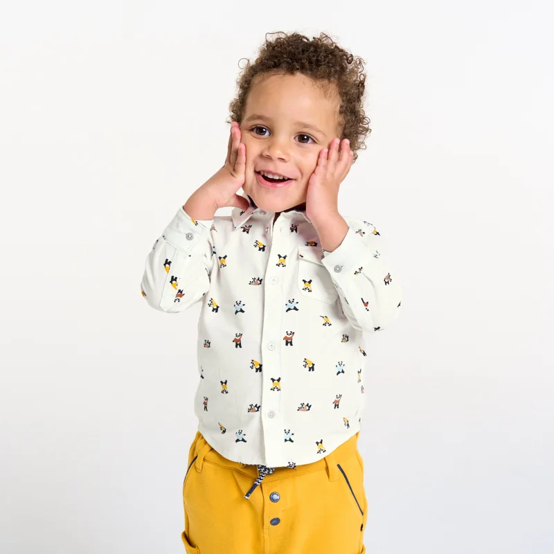 Chemise velours côtelé panda blanc bébé garçon Blanc