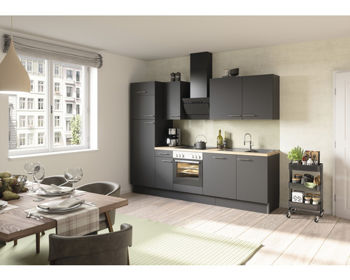 Optifit keukenblok met apparatuur Ingvar420 270 cm antraciet mat gedemonteerde variant omkeerbaar KCIN 2728E-8+