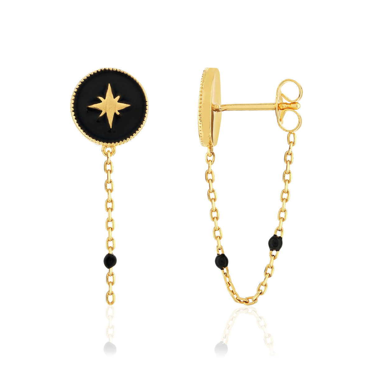 Boucles d'oreilles plaqué or résine noire motif étoile
