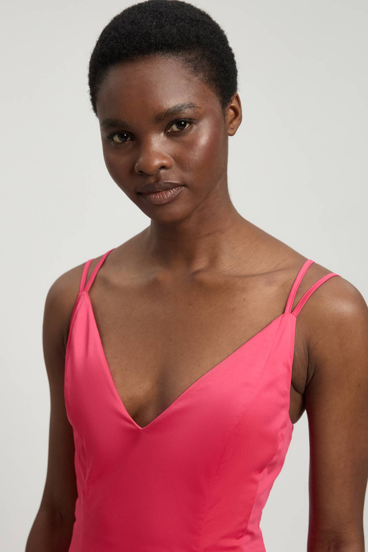 KarenMillen Robe Longue En Satin De Coton À Encolure En V