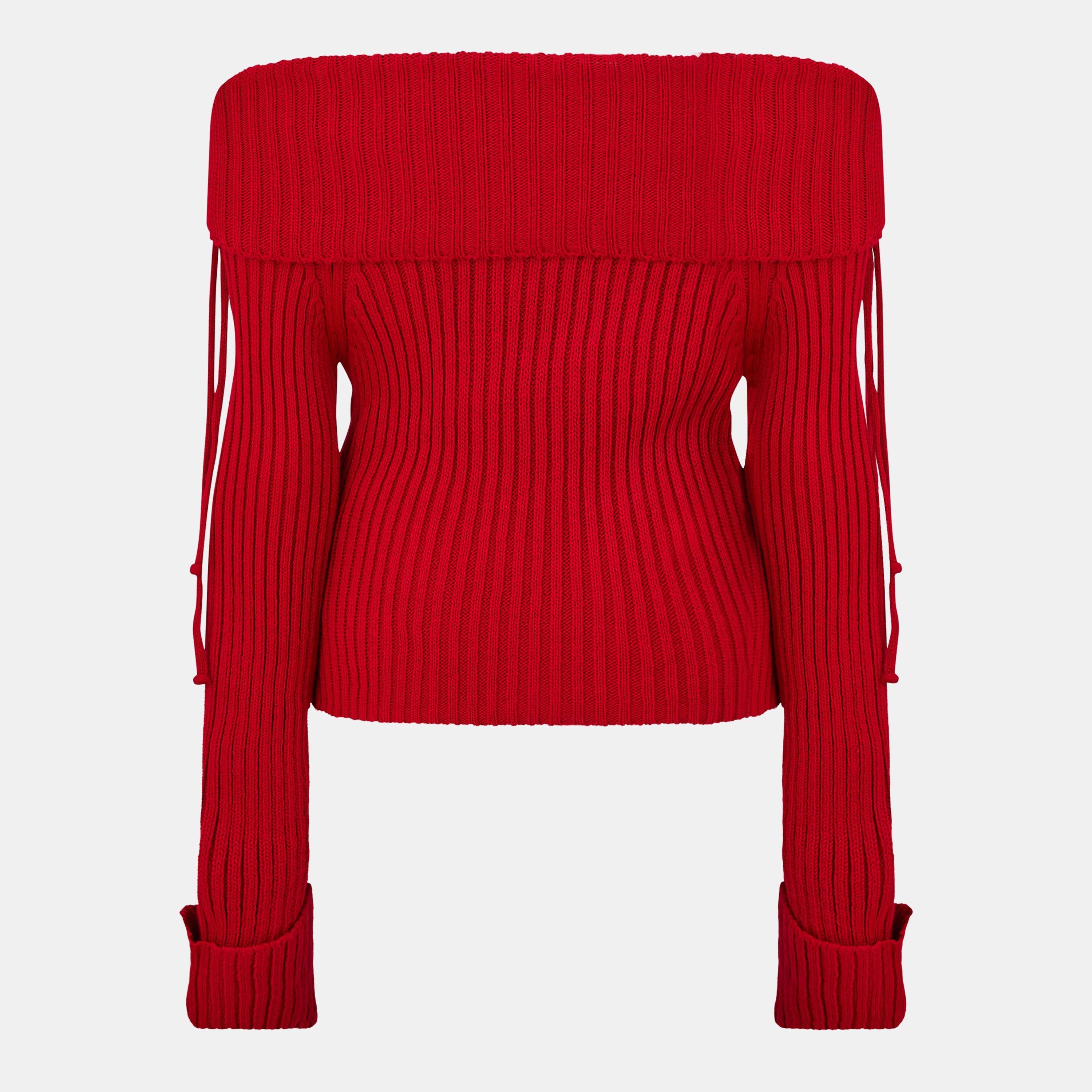 Missy Empire ME Knitted Bardot Fold Down Jumper Womens