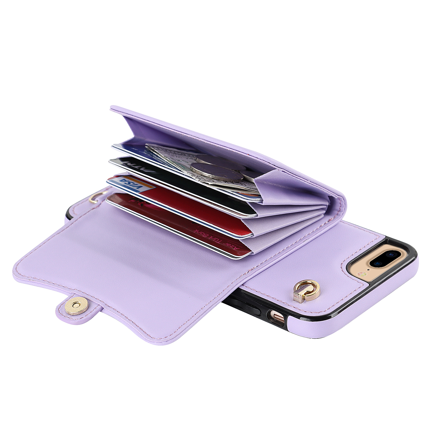 iPhone SE (2022/2020) / 8 / 7 / 6S Necklace Leder Schutz Hülle mit Kartenfach   Handykette (140cm) - Lila