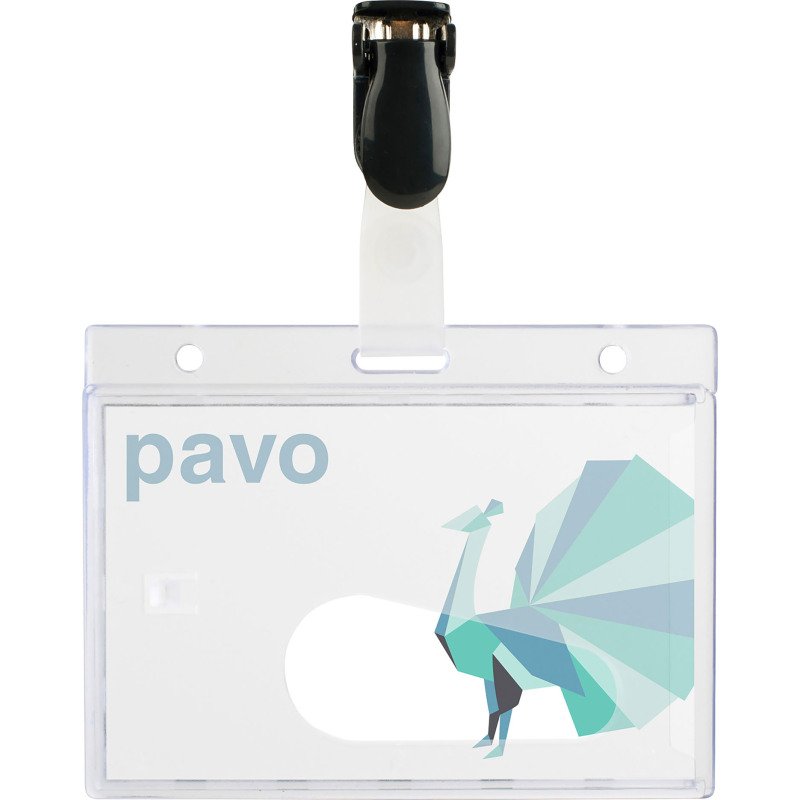 Badge Pavo rigide à pince 60 x 90 mm - Boîte de 25
