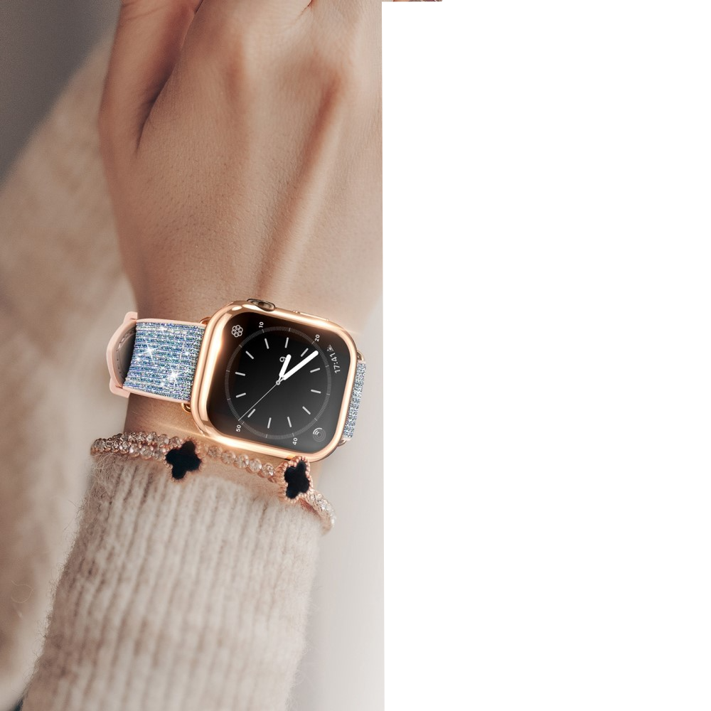Apple Watch (41mm) Gummi Bumper Hülle mit Galvanisiertem Rahmen   Display Schutzfolie - Roségold