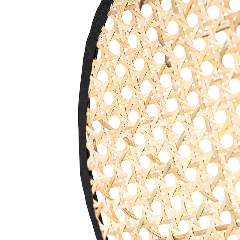 QAZQA - Oosterse landelijke vloerlamp, zwart met rotan, 35 cm - Kata | Woonkamer | Slaapkamer - Rond - LED-compatibel, E27