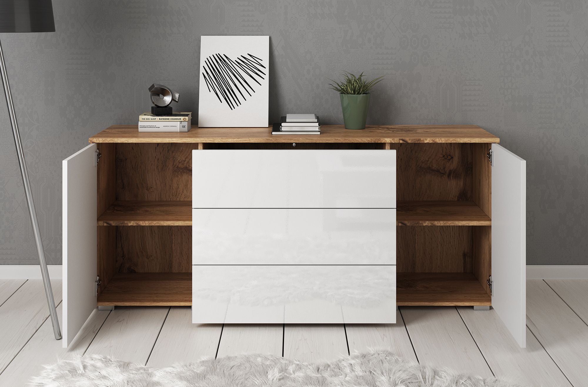 Pure - Dressoir - Wit/eiken - 150x39x68 cm