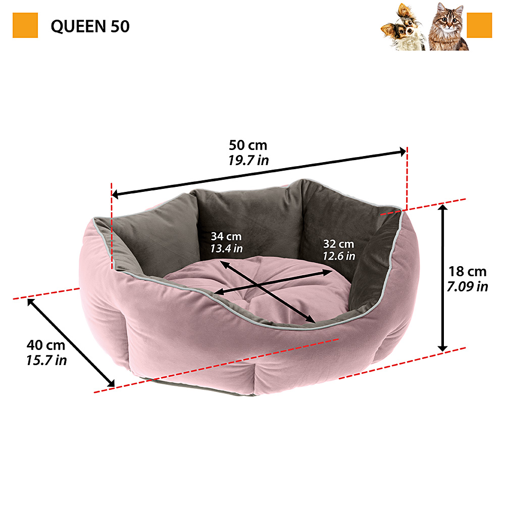 Ferplast divan pour chats et chiens queen 50 con coussin, couchage rembourré pour animaux, double-face, velours doux, lavable,