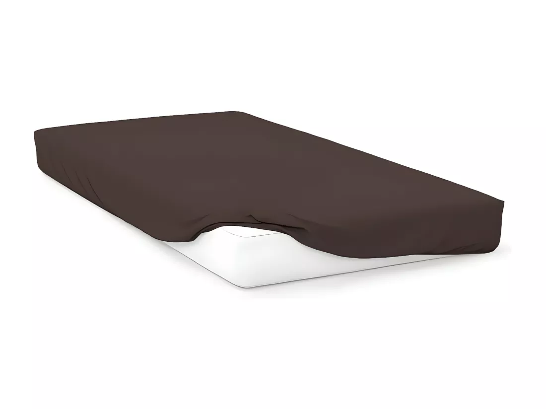 Drap housse en coton 57 fils 200x200 cm UNI brun, par Soleil d'ocre