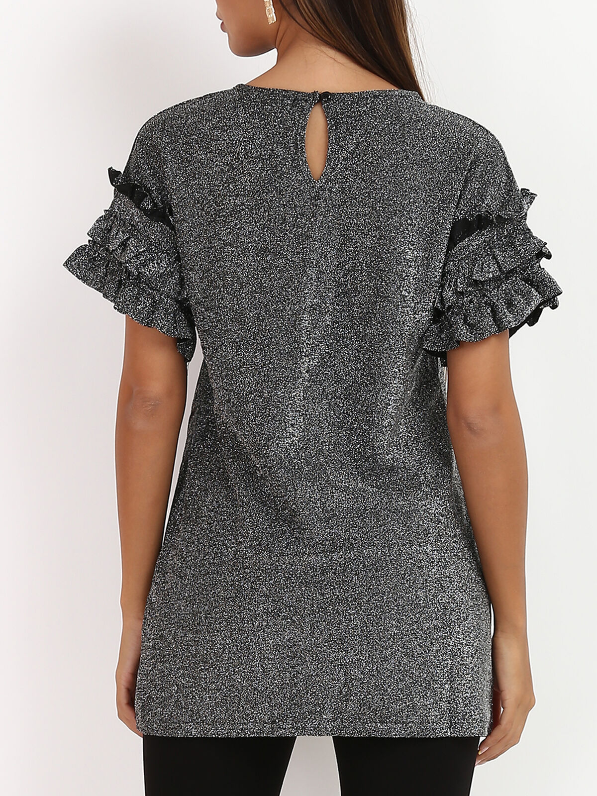 Top à paillettes et volants- Noir