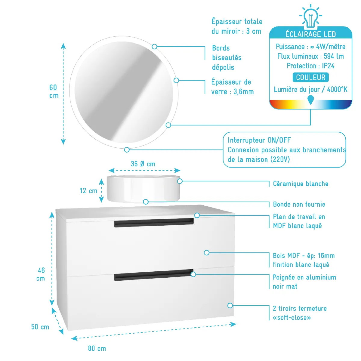 Aurlane Meuble blanc 80 cm