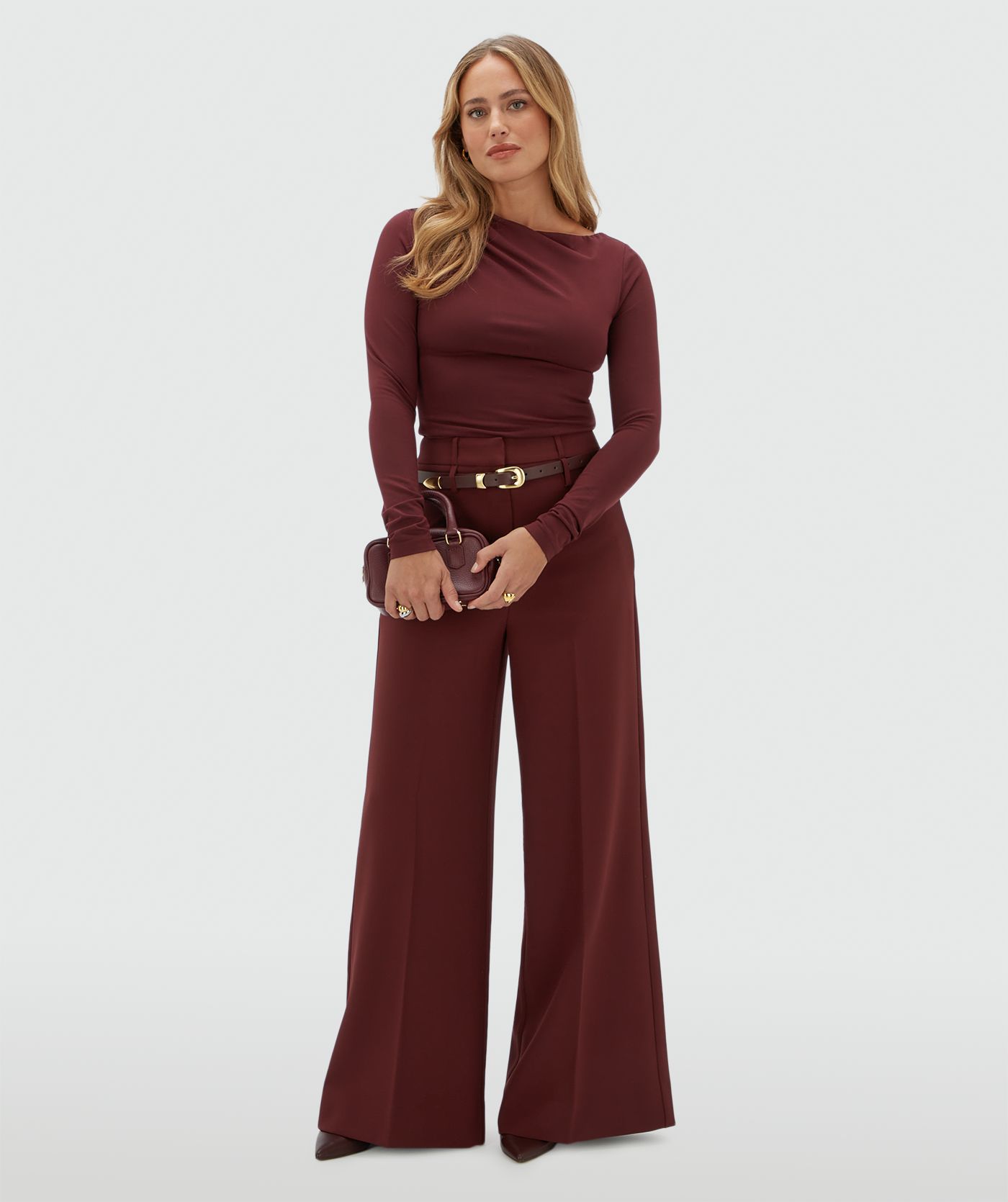 JV-SKY high waisted wide leg pantalon - burgundy