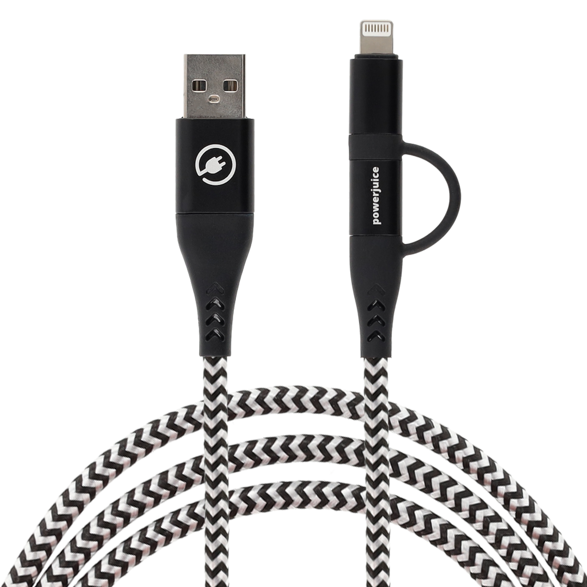 (3m/3A) 4in1 USB C / USB A auf USB C / Lightning Ladekabel Nylon Datenkabel - Schwarz / Weiss