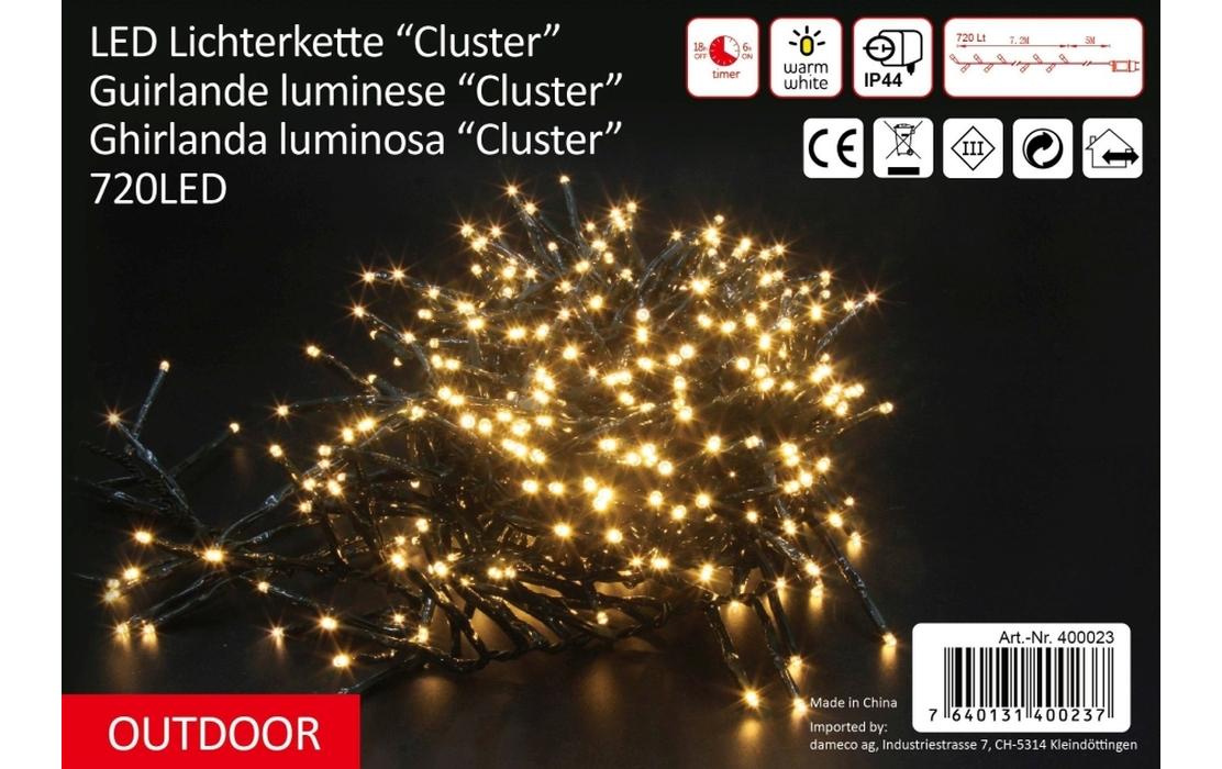 LED-Lichterkette Cluster 720 LED, 7.2 m, OutdoorLED Weihnachts-Lichterkette
