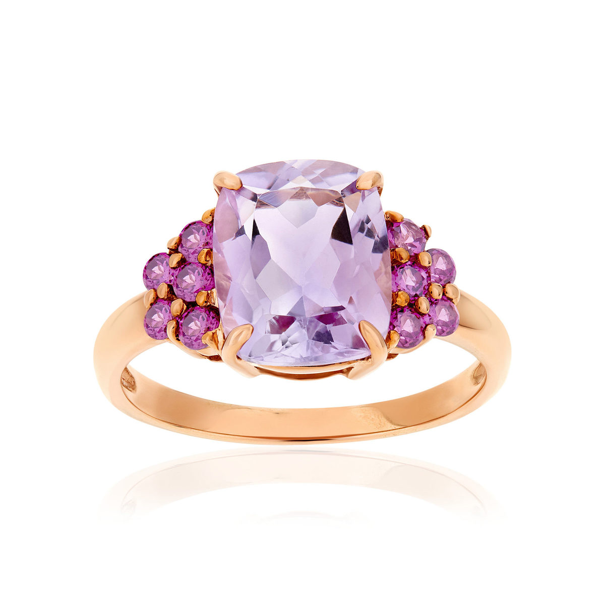 Bague or 375 rose pierres fines