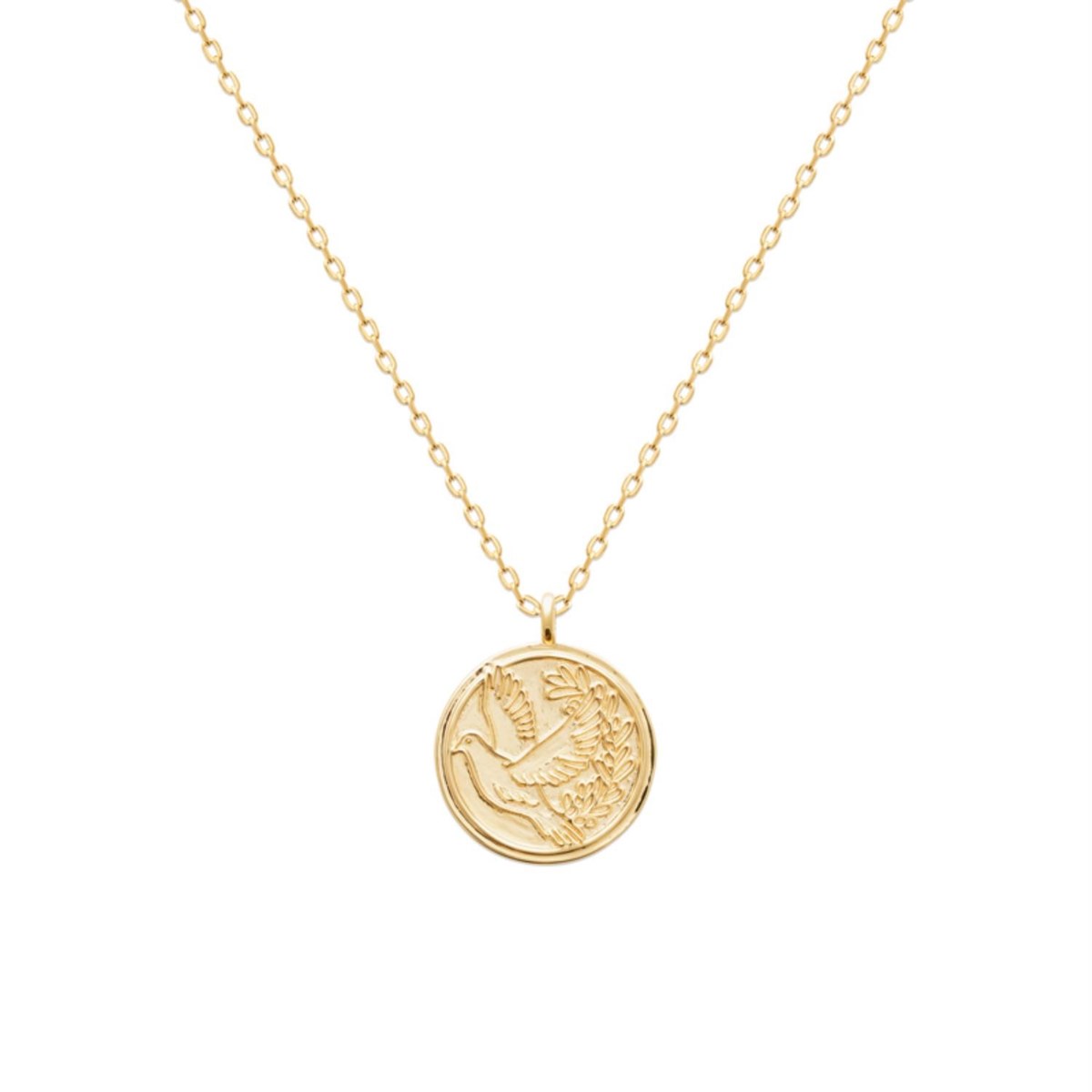 Collier médaille colombe au rameau Plaqué OR 750 3 microns