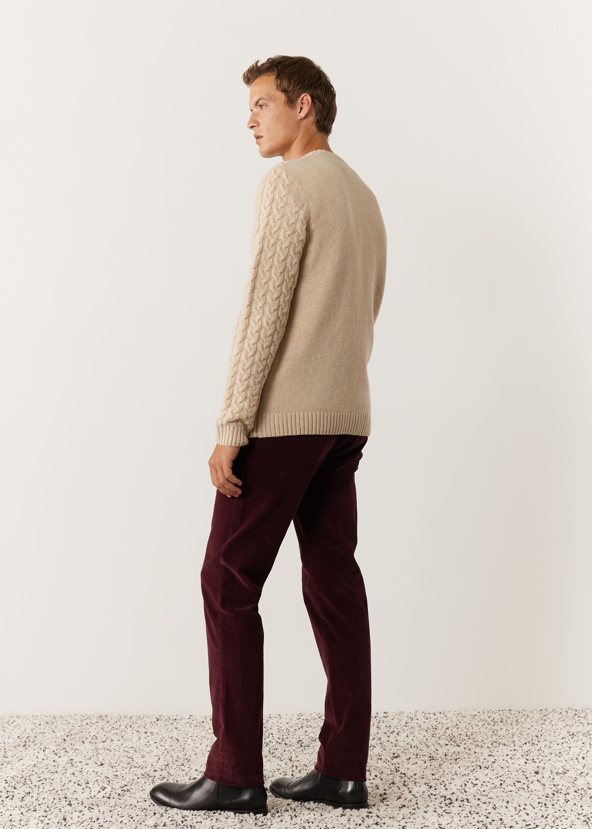 Chino slack skinny en velours côtelé uni bordeaux