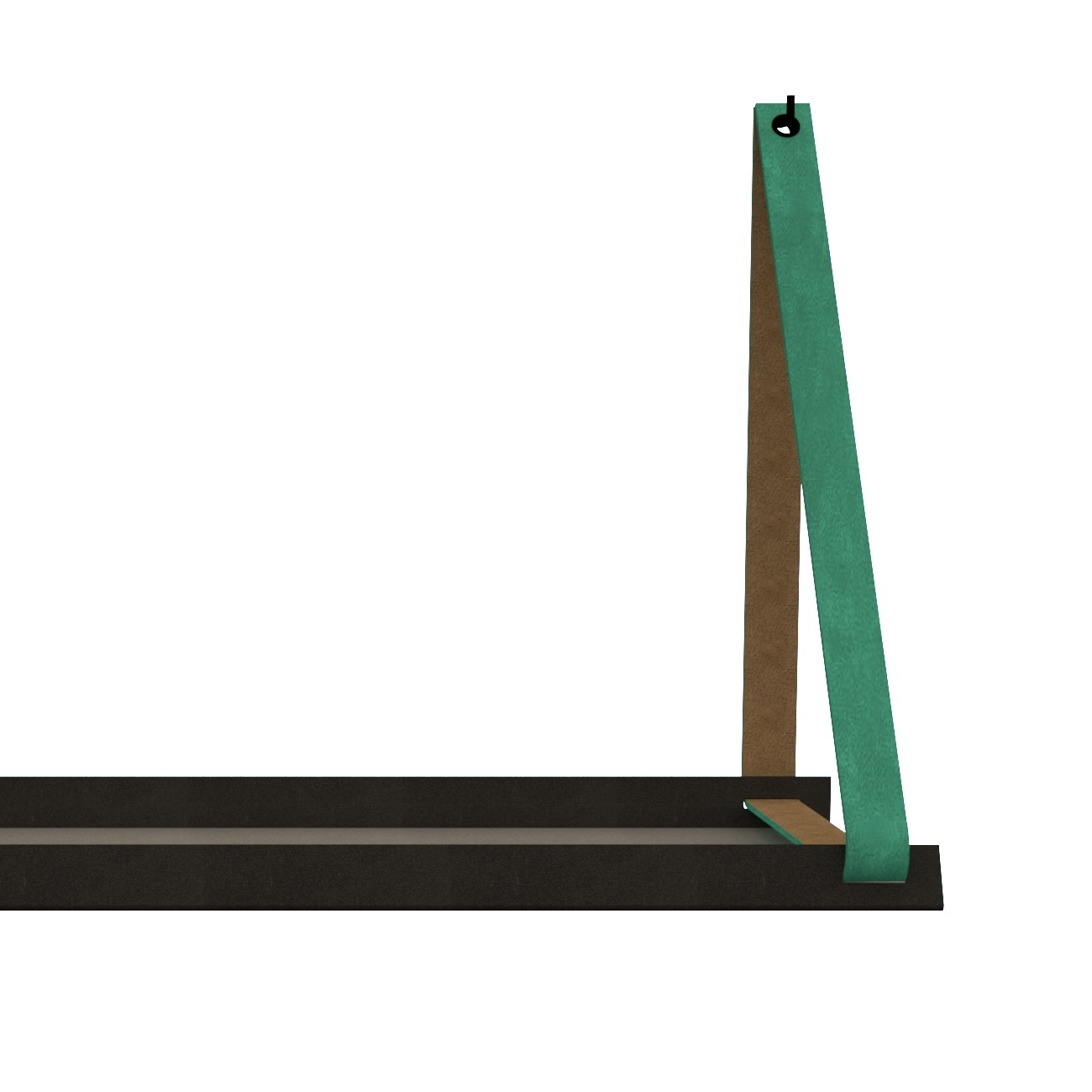 Stalen wandplank 70x20cm - incl. leren plankdragers Stalen wandplank met leren plankdragers - Zeegroen
