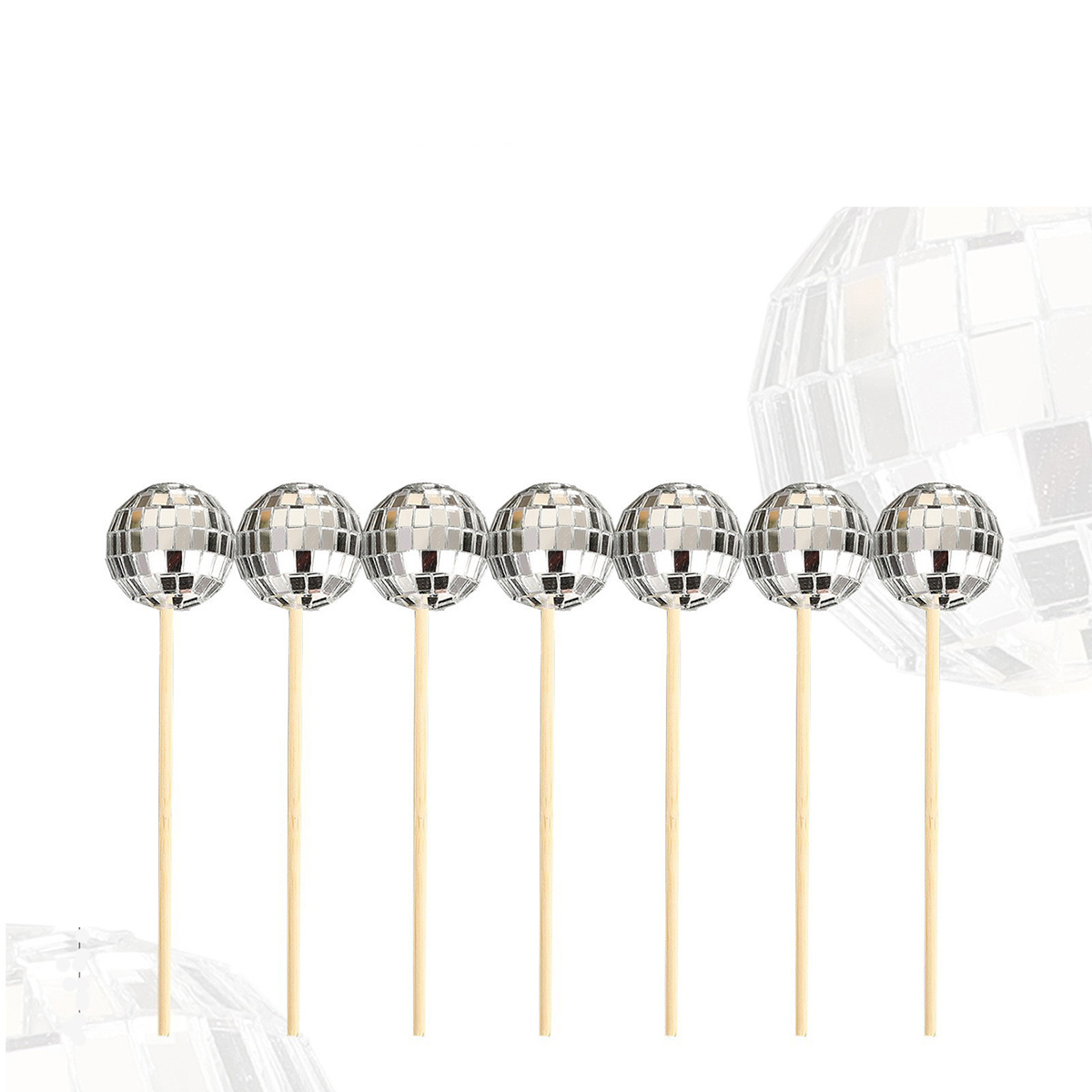 (20-tlg. Set) Kuchenstecker Discokugel Tortenstecker Party Deko Topper für Torten / Kuchen - Silber