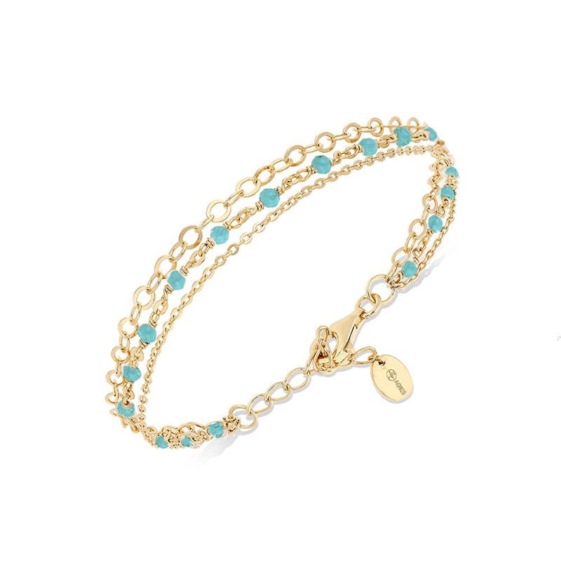 Bracelet Argent Doré Triple Chaine Petite Perles Turquoise