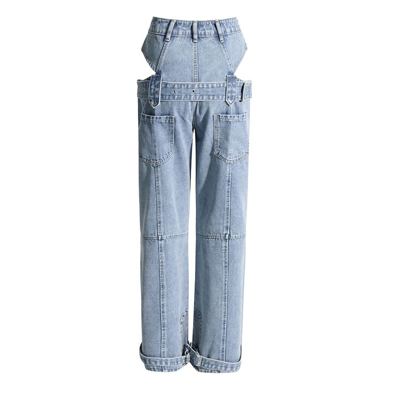 Moxub - Hoge taille jeans met wijde pijpen en uitsparingen
