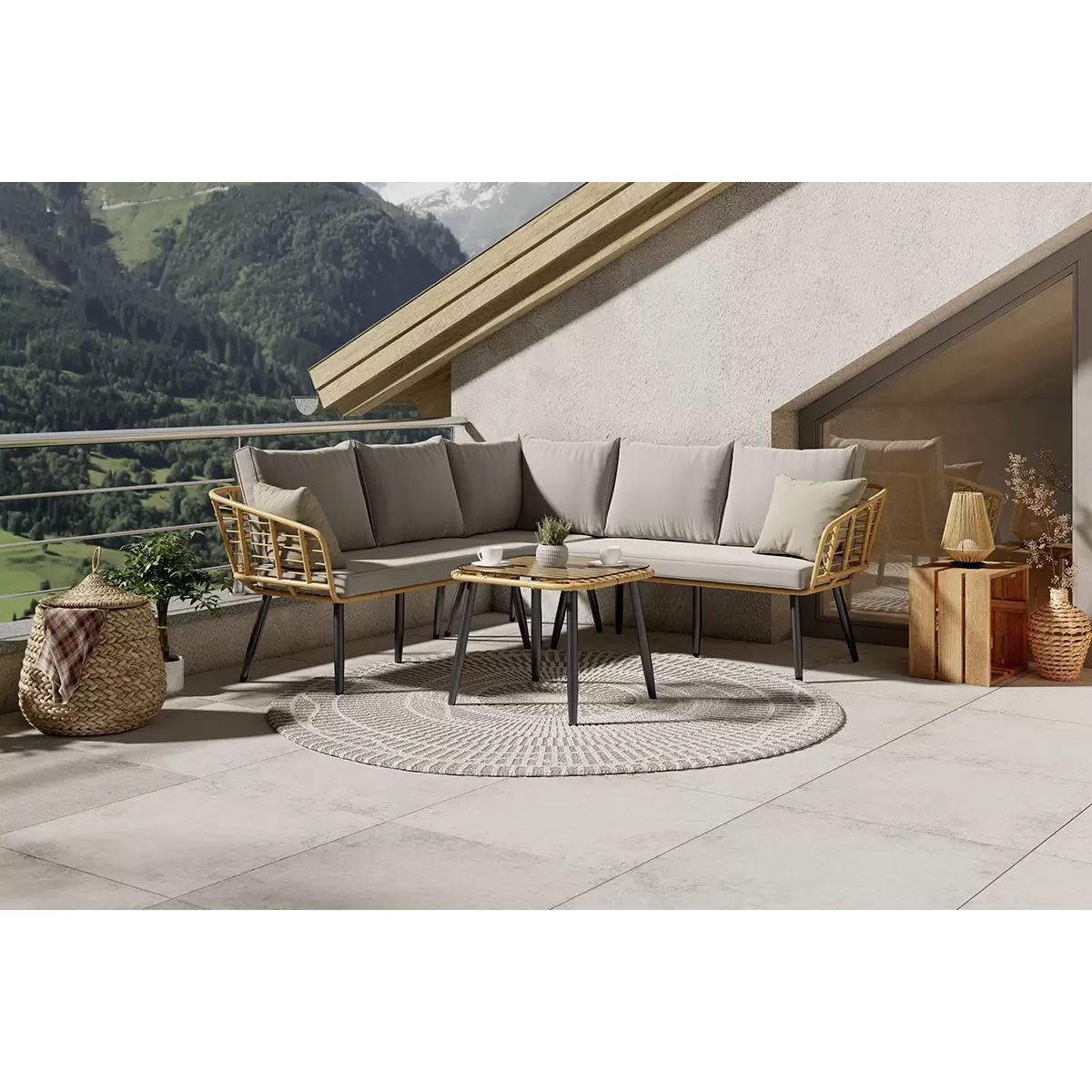 Beldano Loungegarnitur Poros 2-teilig grau,natur,schwarz