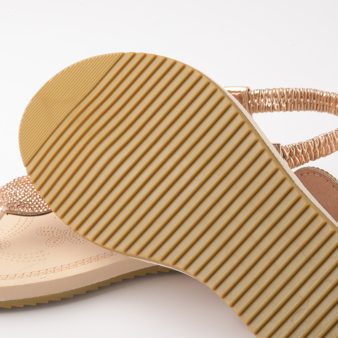 Gina Benotti Damen Zehensandalen mit Glitzersteinen rosa / beige