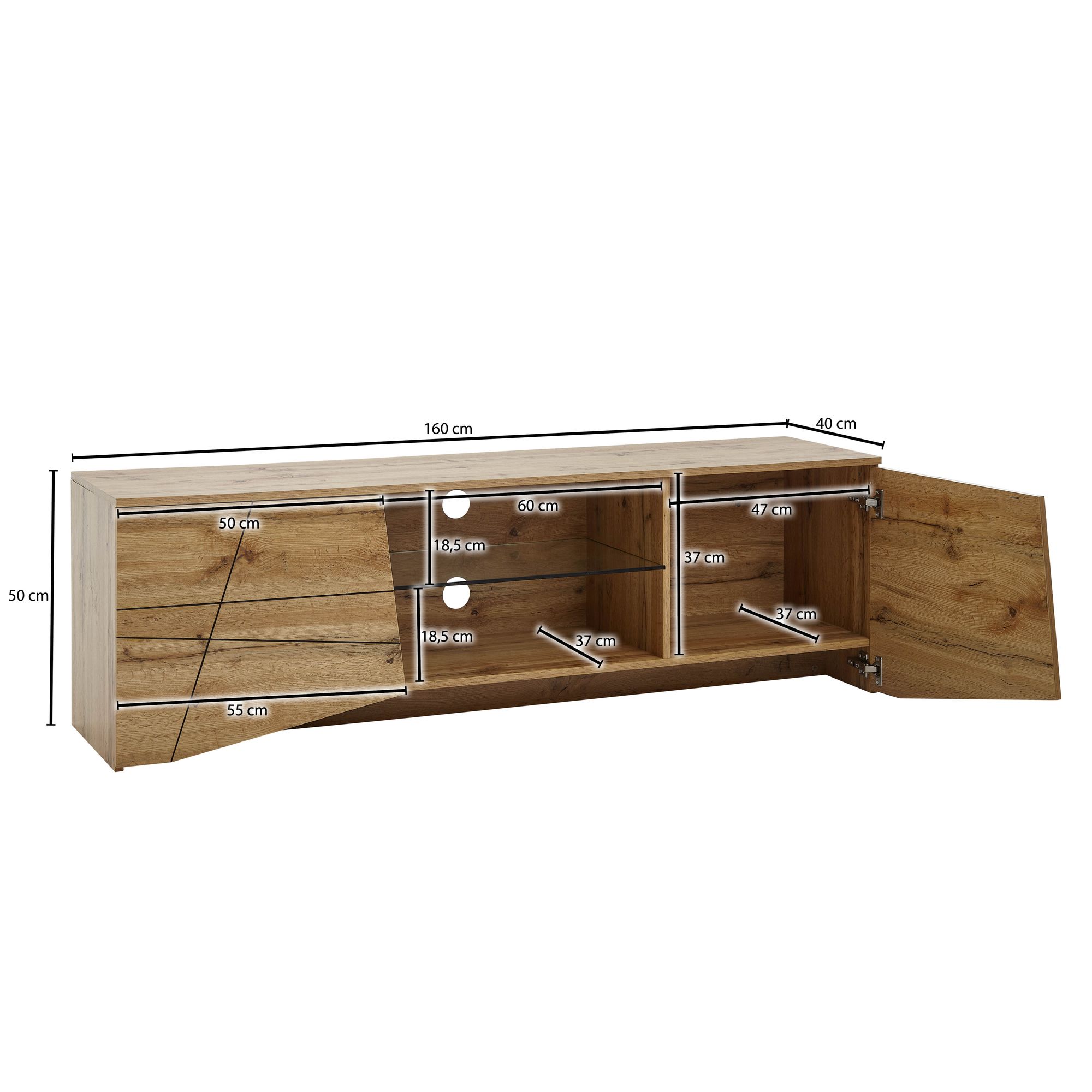 TV Schrank FineBuy Lowboard 160x50x40 cm Holz Fernsehkommode Fernsehschrank
