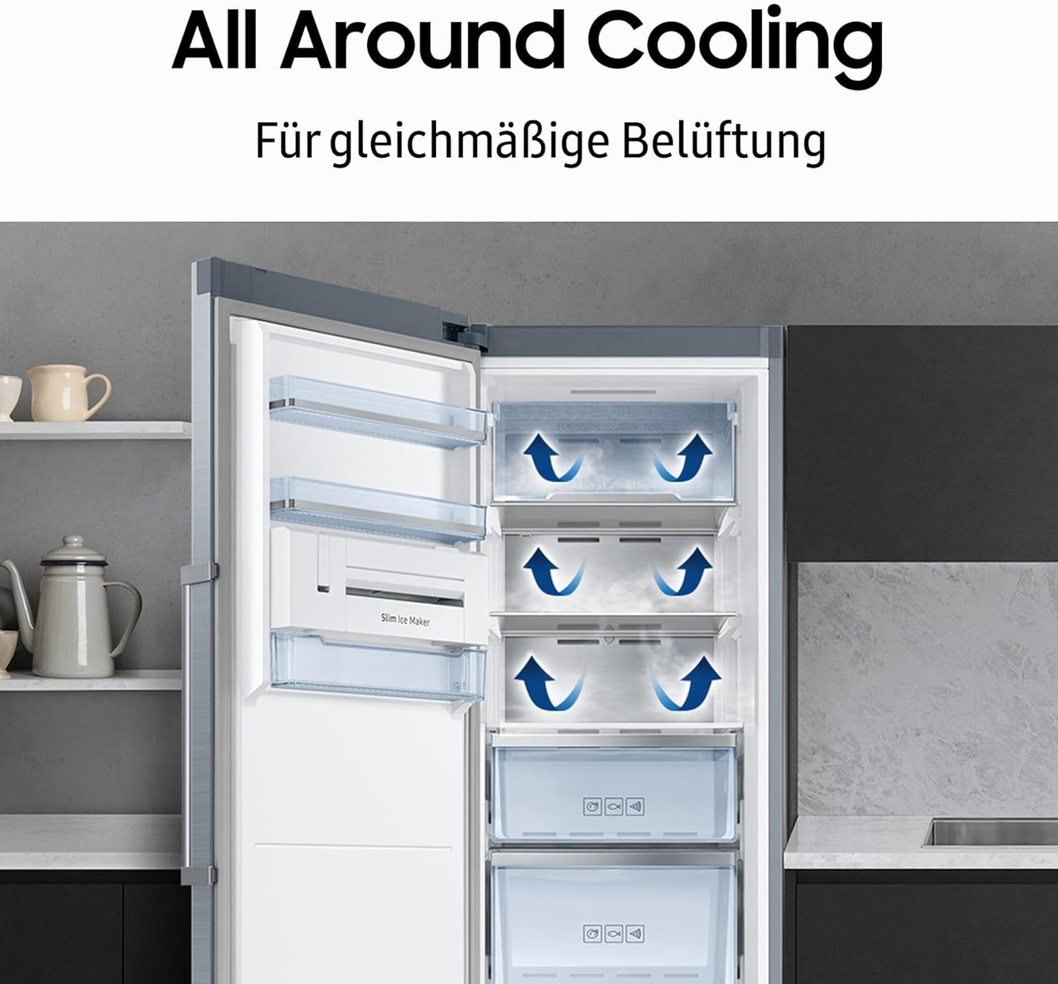 Kühlschrank, 185 cm, 387 l, SmartThings AI Energy Mode, SpaceMax, Außendisplay, No Frost+, Power Cool, Edelstahl Look, RR39C7BH6S9/EG