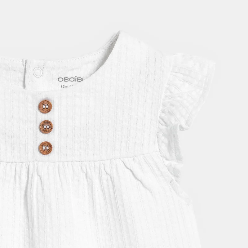 Blouse coton seersucker blanc bébé fille Blanc