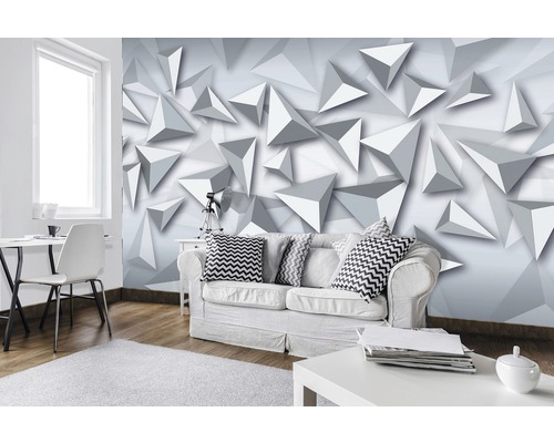 Vliesbehang 10937 VEXXL Driehoeken 3D wit grijs 3-delige set 312 x 219 cm