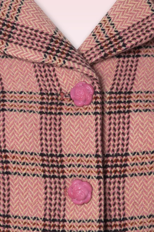 Vixen Flower Button Check jas in roze