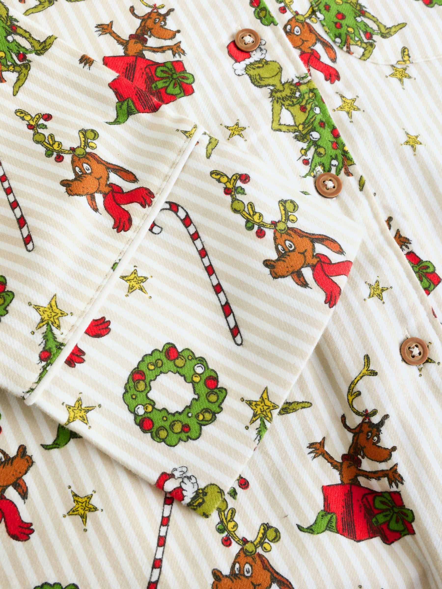 Crème - Grinch Bijpassende Familie Kerstmis Pyjama's met Knoopsluiting