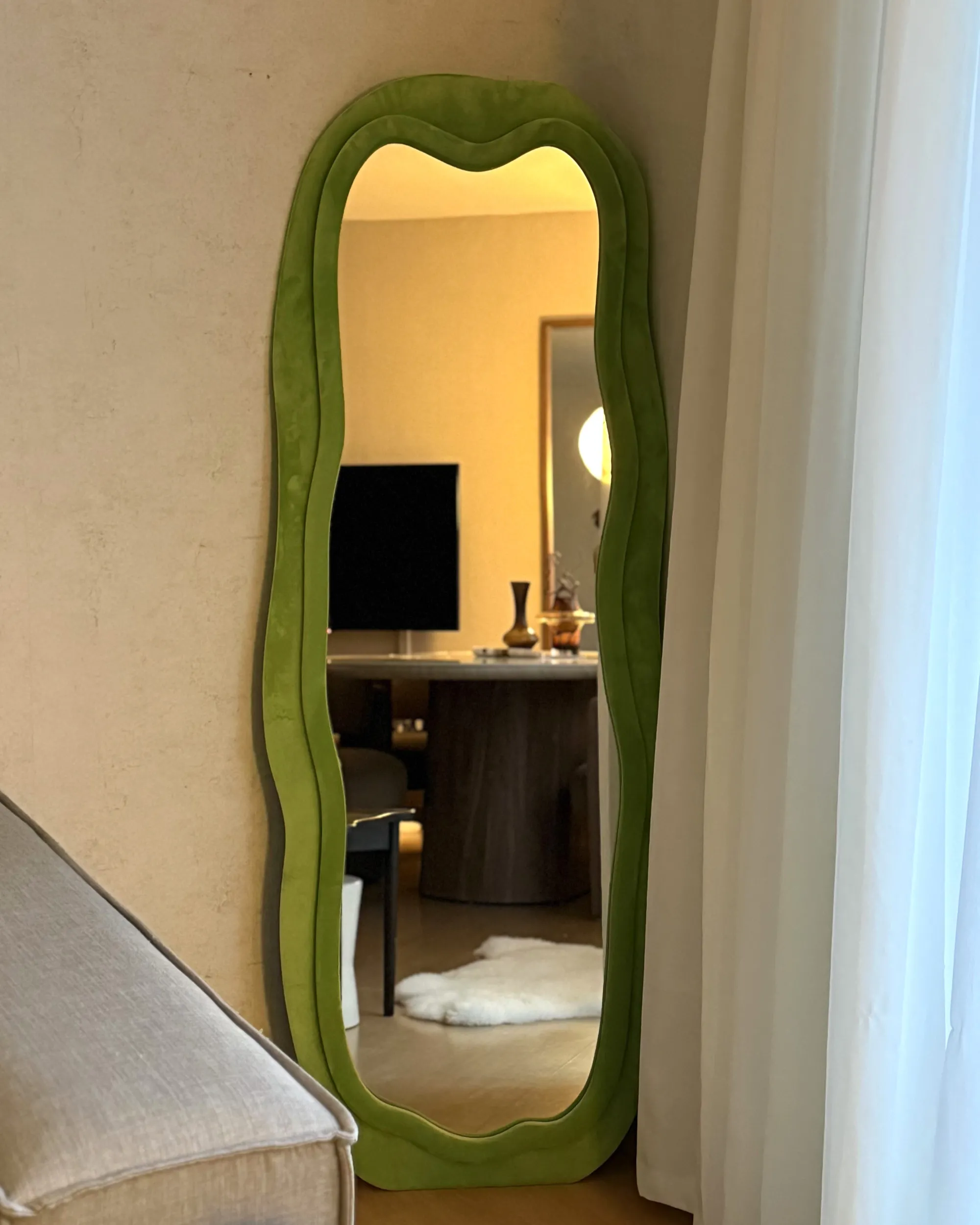 Wandspiegel BEAUNE 56 cm 160 cm Fluweel Groen