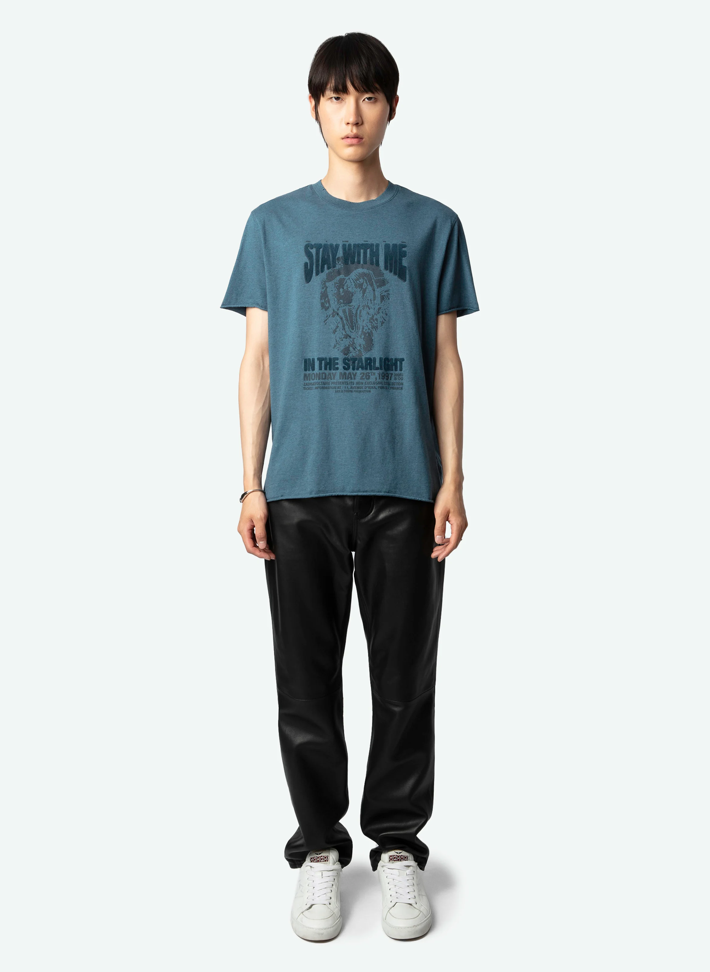 JIMMY - Tee-shirt col rond droit en coton bio sérigraphié | Bleu