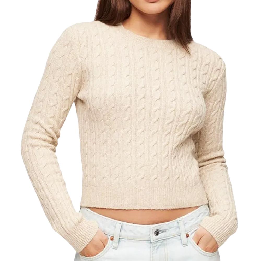 Superdry Pull Beige Femme Superdry Premium Cable Crew