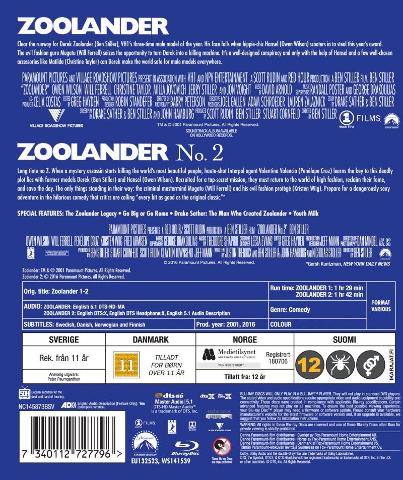 Zoolander 1+2 (2 disc)(Blu-Ray)
