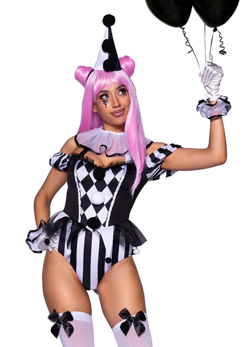 Clownspak Zwart Wit Dames Bodysuit Leg Avenue