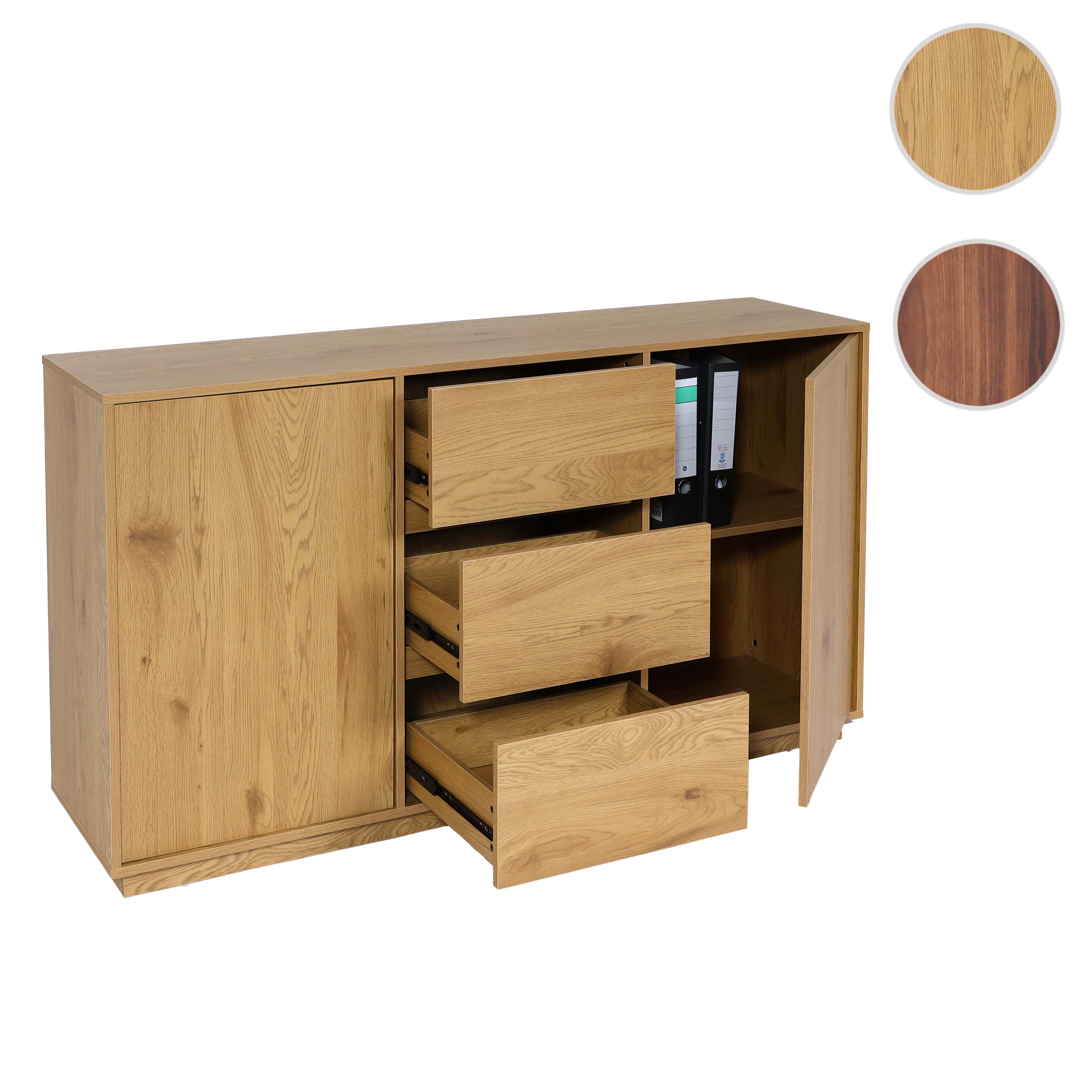 Sideboard MCW-J78, Kommode Schrank Highboard Schublade, MDF Soft-Close 86x160x40cm ~ Eiche-Optik