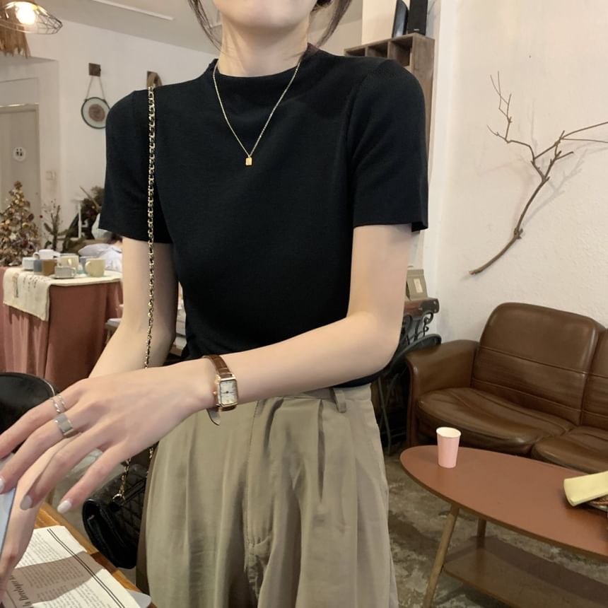 Shinsei - T-shirt met korte mouwen en mockneck, effen
