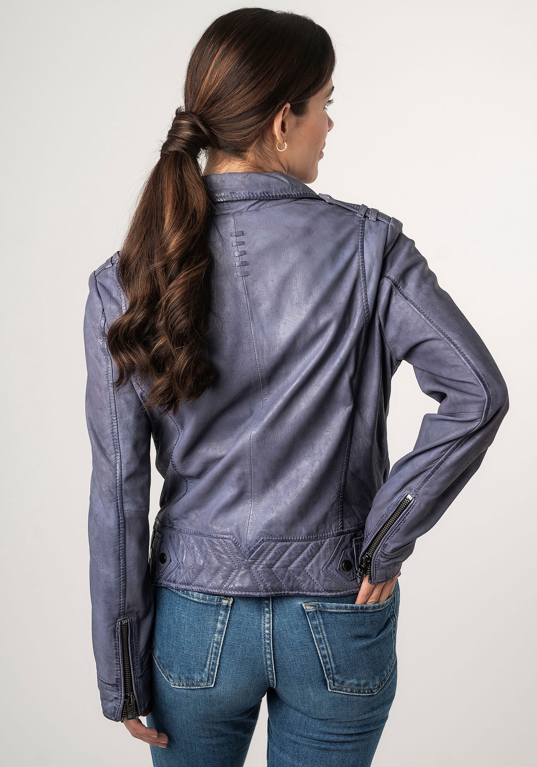 Mauritius Lederjacke »2Wtashi« mit Schulterklappen, mit Nieten, mit Zipper-Taschen
