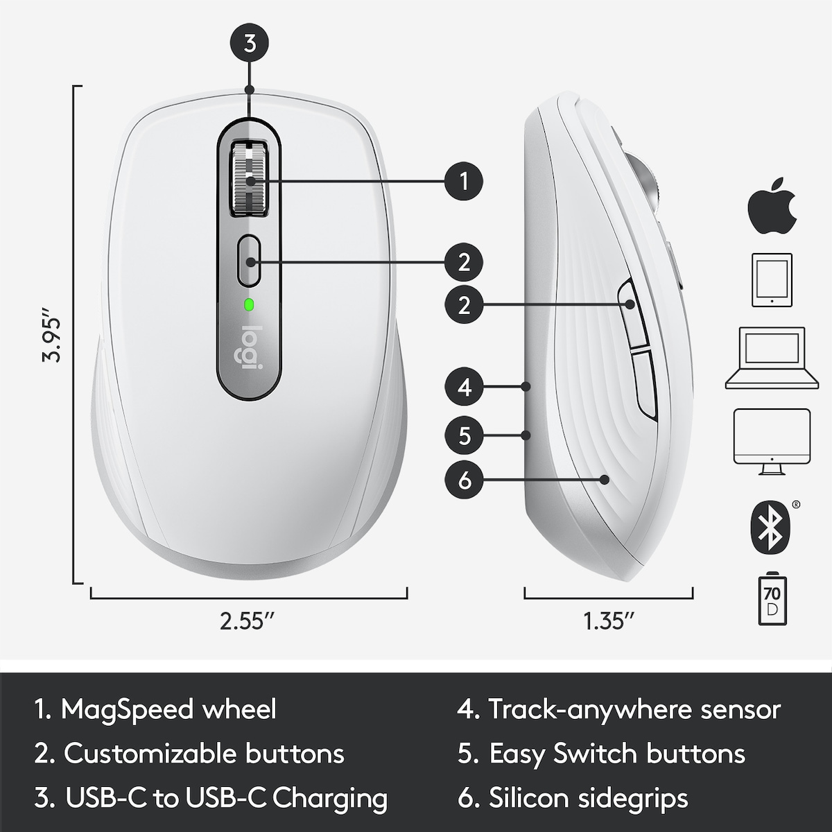 Logitech MX Anywhere 3 trådløs mus til Mac (lys grå)