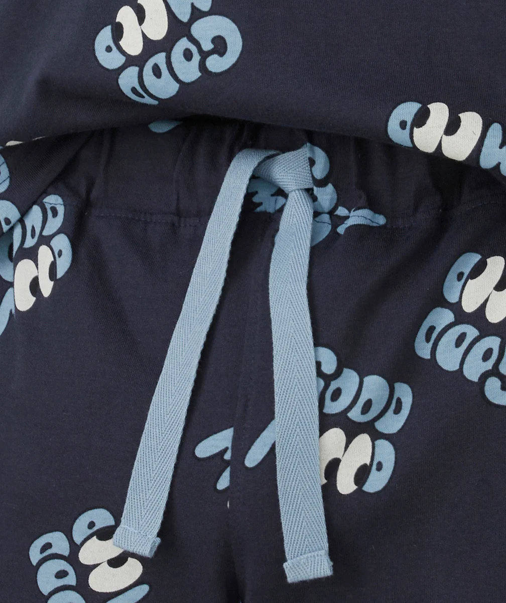 PYJAMA GARÇON EN COTON BIOLOGIQUE BLEU MESSAGES GOOD MOOD